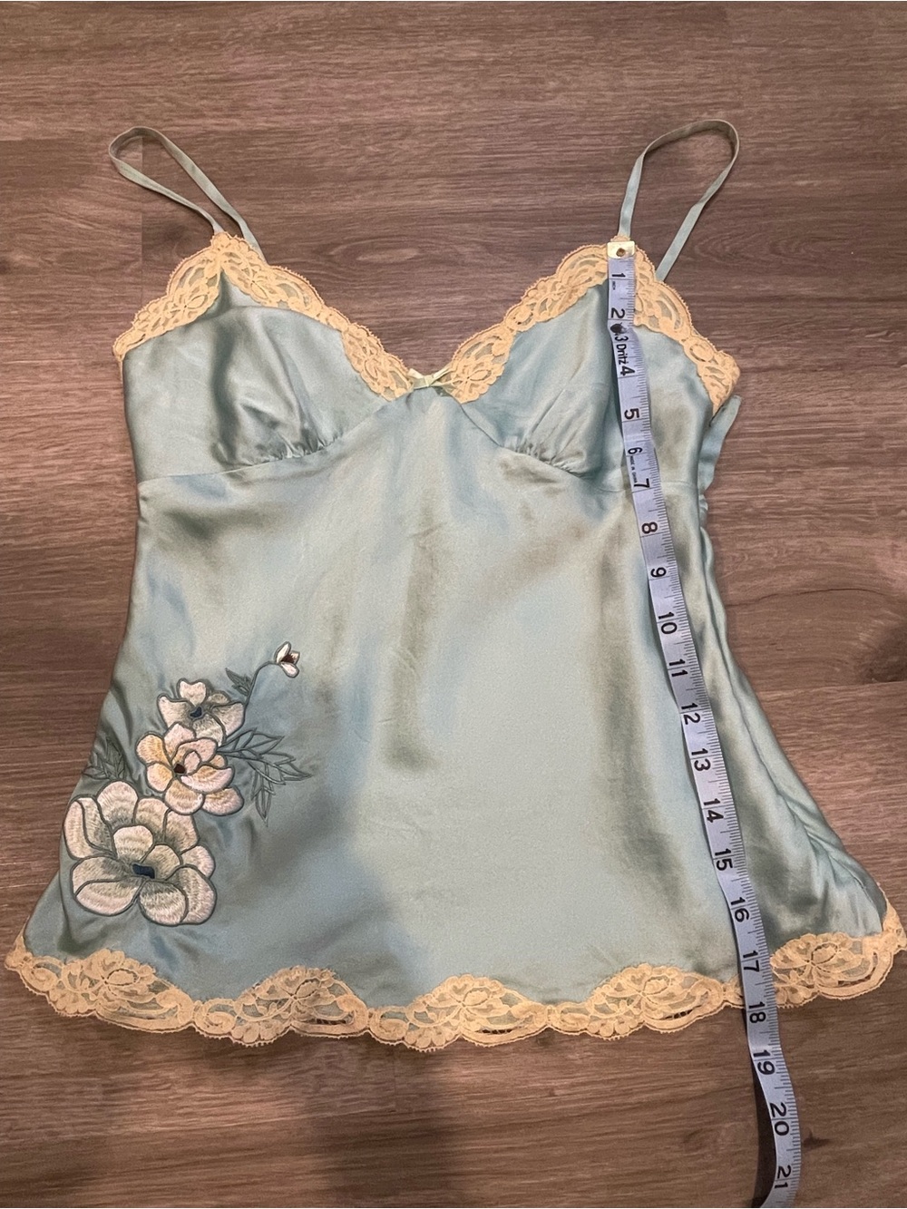 Banana Republic Y2K teal Silk Camisole with Pale Yellow Lace - Picture 5 of 7